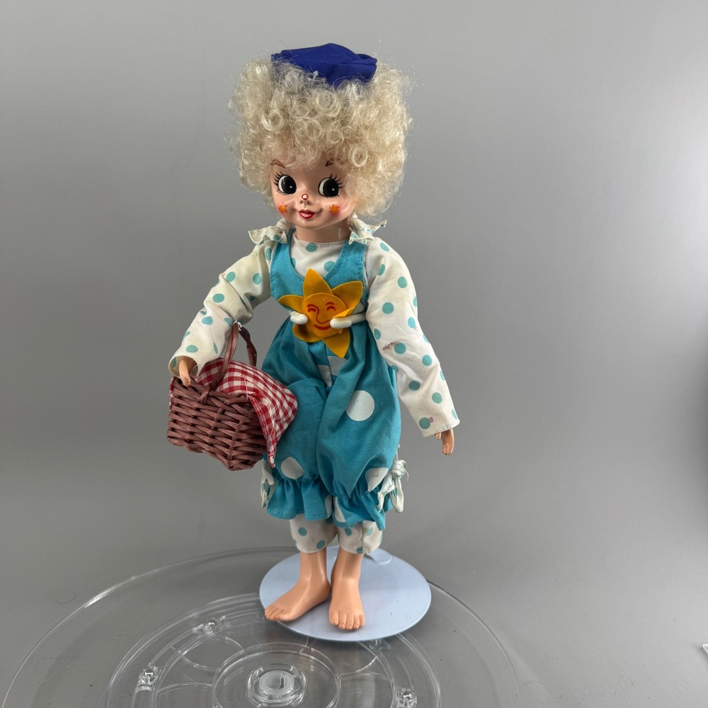 Vintage Kitsch Blonde Doll Polka Dot Outfit Picnic Basket Sun Made in Korea 6967